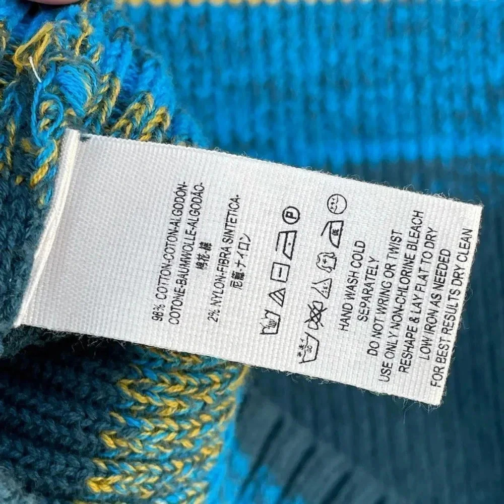 Free People Knit Striped Long Flared-Sleeve Turtleneck Sweater Blue XS - Picture 6 of 8